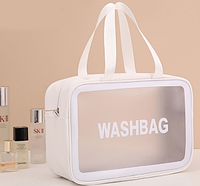 Сумка косметичка органайзер для косметики біла прозора з еко-шкіри Washbag 31х20х12.5 см з ручками