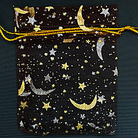 Мішечок подарунковий коричневий органза зірочки золотистий візерунок розмір 7/9 см із затяжками в пакованні 100 штук