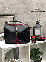 Женская черная с красым сумка саквояж на два отделения еко кожа
