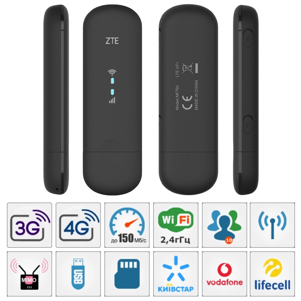 USB WiFi роутер с GSM модемом ZTE MF79U 4G Wi-Fi Black | Lifecell ...