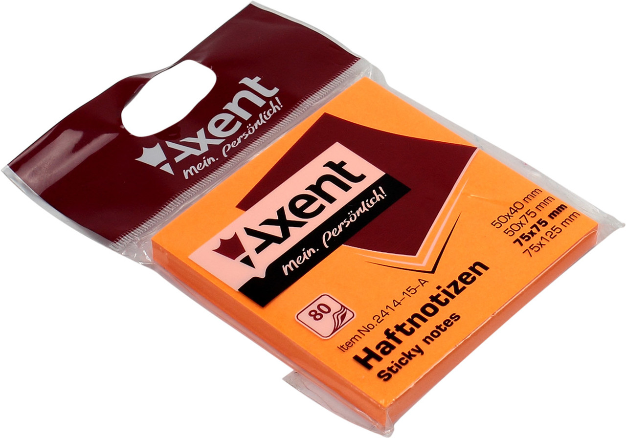 Блок/зам. липк. краєм 75х75мм 80арк. яскраво-помаранч. "Axent" №2414-15(1)(120)