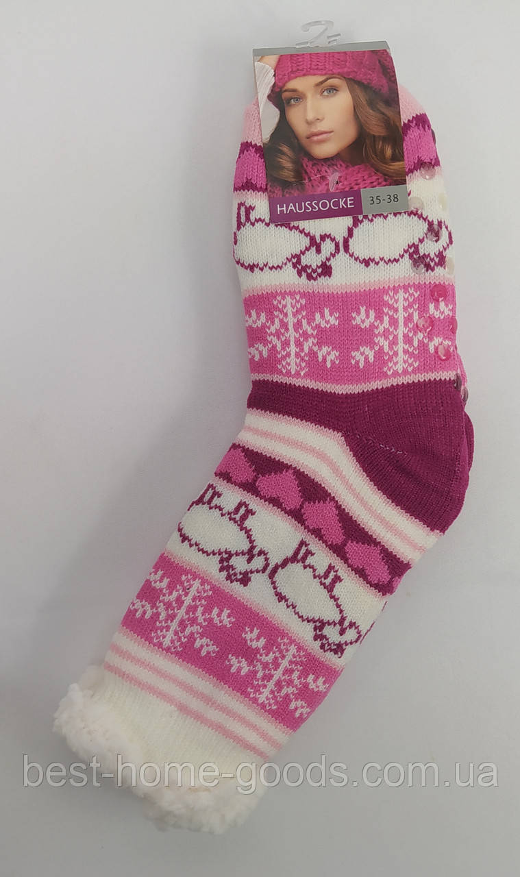 Шкарпетки жіночі флісові теплі | домашні | з антиковзними вставками | розміри 35–38 та 39–41 | узори баранчики та сніжинки, фото 1