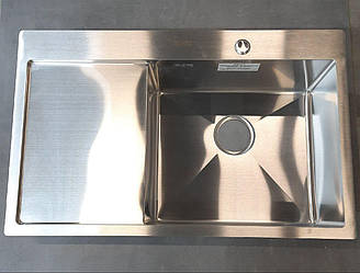 Мийка для кухні з крилом з нержавіючої сталі Kraft HS7849BR чаша праворуч Сатин