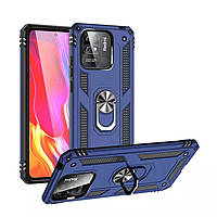 Протиударний матовий чохол для Xiaomi Redmi 10C синій бампер із кільцем підставкою