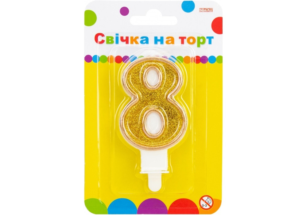 Свічка в торт "Цифра-8" золотиста 7,62см з блискітками №MX622083-8(24)(288)