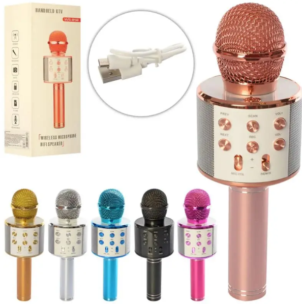Мікрофон bluetooth WS-858, бездротовий дитячий мікрофон для домашнього караоке, колонка музична портативна