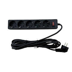 Сетевой фильтр 5 гнезд с заземлением, 5 м Черный