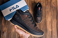 Мужские зимние кожаные кроссовки Fila Brown Classic, мужские зимние теплые кроссовки на меху