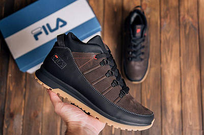 Чоловічі зимові шкіряні кросівки Fila Brown Classic, чоловічі зимові теплі кросівки на хутрі
