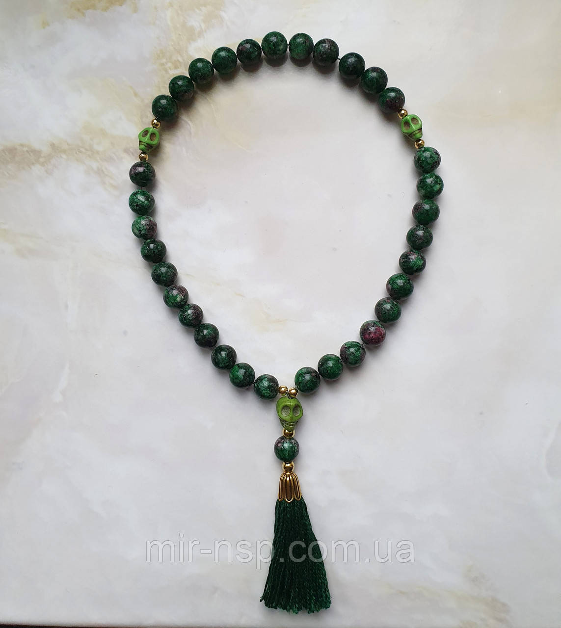 Чотки 33 намистини натуральний цоїзит 10 мм, фото 1