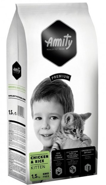 Сухий корм для кошенят, вагітних і годуючих кішок з куркою і рисом Amity Kitten 1,5 кг, фото 1