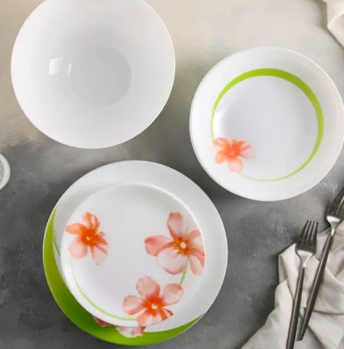 Столовый сервиз из опального стекла с цветочным рисунком Diwali Sweet ...