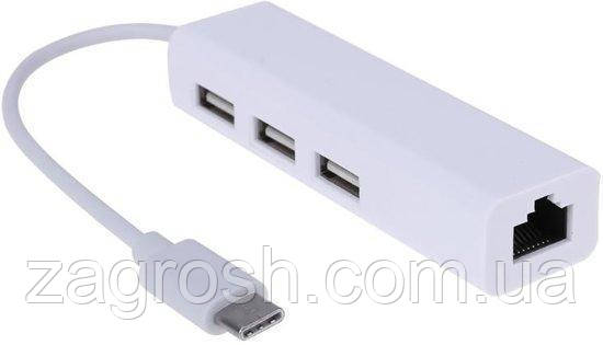 USB 3.1 Type-C - RJ45 Ethernet LAN адаптер + хаб 3x USB 2.0