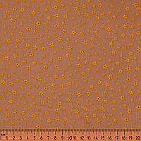 Фланель у квіточку оптом, залишок 8 м, жовтогарячий/капучіно, ширина 110 см, для теплої піжами