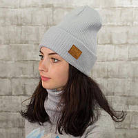 Серый женский осенне-зимний комплект шапка и хомут, весенний теплый комплект шапка шарф хомут