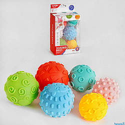 М'ячики для дітей сенсорні гумові масажні (6 штук, різна поверхня, мордочки тварин, різнокольорові) НЕ 0256