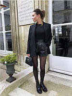 Шорты кожаные весенние черные женские ткань : экокожа размер: 42-44/46-48/50-52 мод 3204