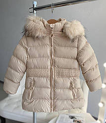 Зимова подовжена куртка на дівчинку з капюшоном 8805 First kids, Бежевый, Для девочек, Зима, 3/4 года