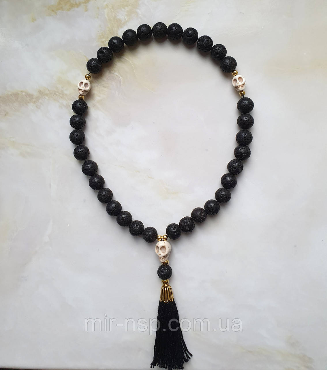 Чотки 33 намистини натуральна лава 10 мм, фото 1