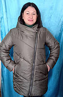 Зимняя тёплая женская куртка силикон 250 Цвет: хаки черный мокко Размеры 52 54 56