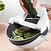Тертка-овочерізка ручна 9в1 Rotate Vegetable Slicer з контейнером та друшляком/ Слайсер-мультирізка з насадками, фото 3