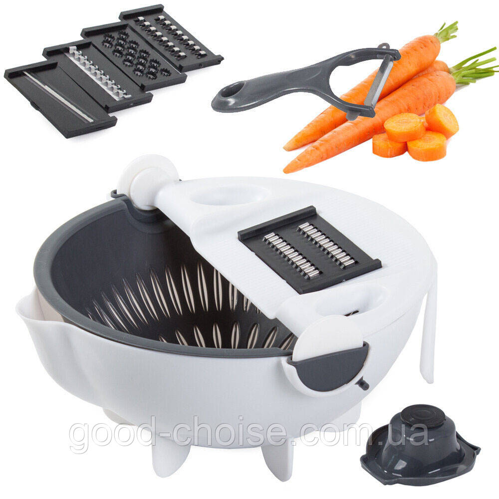 Тертка-овочерізка ручна 9в1 Rotate Vegetable Slicer з контейнером та друшляком/ Слайсер-мультирізка з насадками