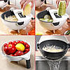 Тертка-овочерізка ручна 9в1 Rotate Vegetable Slicer з контейнером та друшляком/ Слайсер-мультирізка з насадками, фото 8