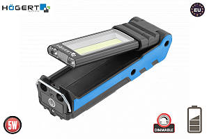 Ліхтарик світлодіодний багатофункціональний HOEGERT LED 2x3W + 5W COB IP54 6400K акумуляторний з магнітним утримувачем