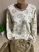 Красивая теплая женская пижама  бежевого цвета  вельсофт, размеры 42-54 50/52