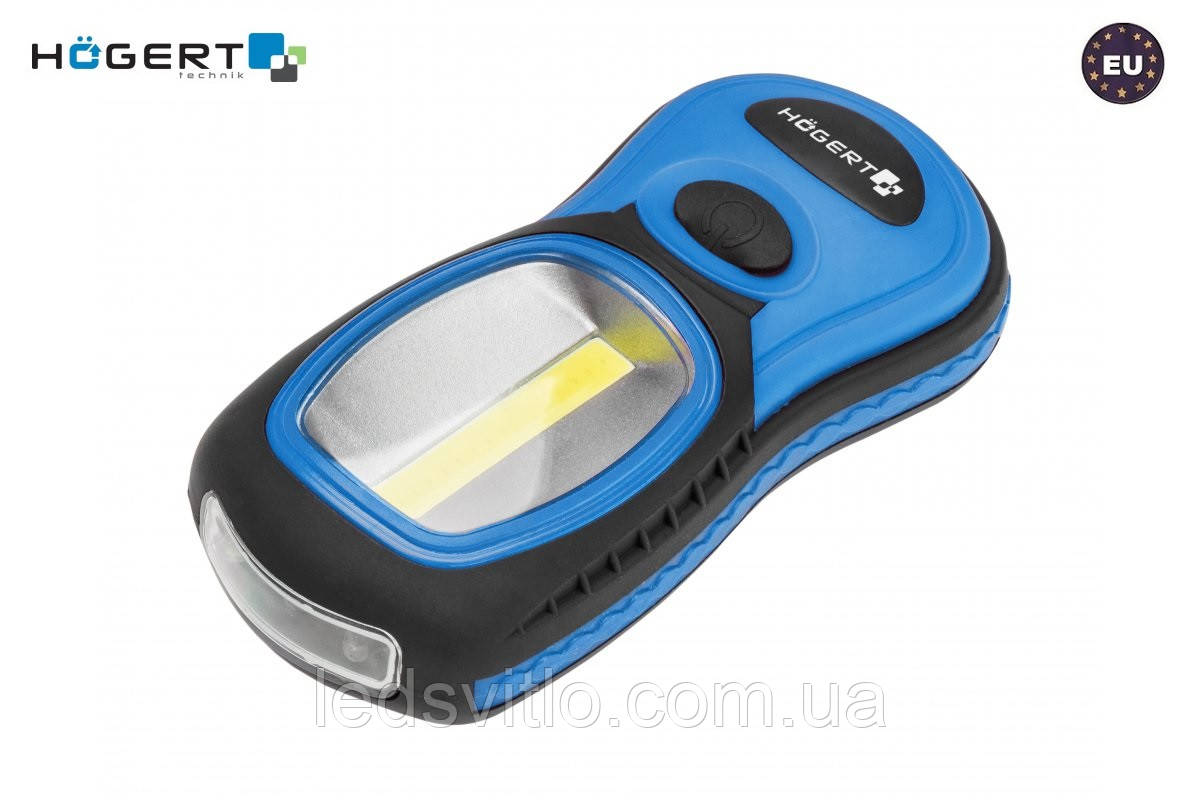 Ліхтарик світлодіодний HOEGERT LED 3W + 3W COB IP54 6400K на батарейках 3xAAA з магнітним утримуваче