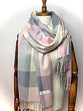 Кашеміровий шарф Клітина 180*70 см пудра/сірий