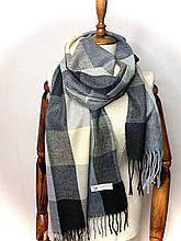 Кашеміровий шарф Клітина 180*70 см сірий/графіт