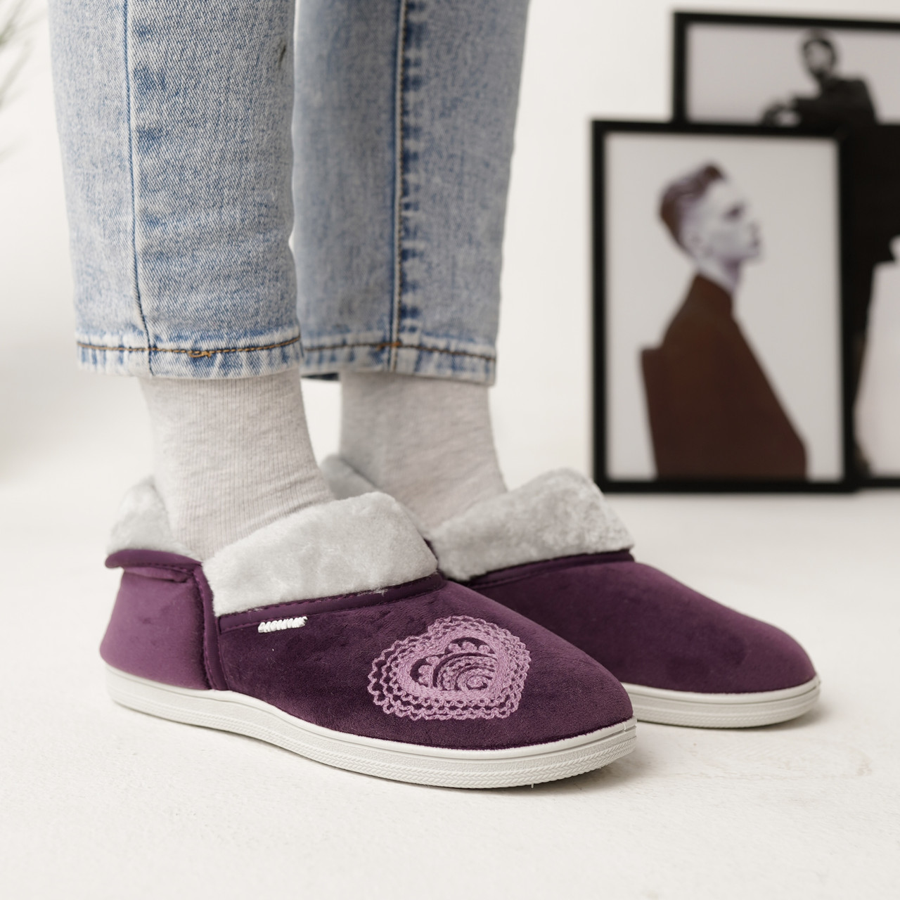 Жіночі домашні фіолетові капці утеплені