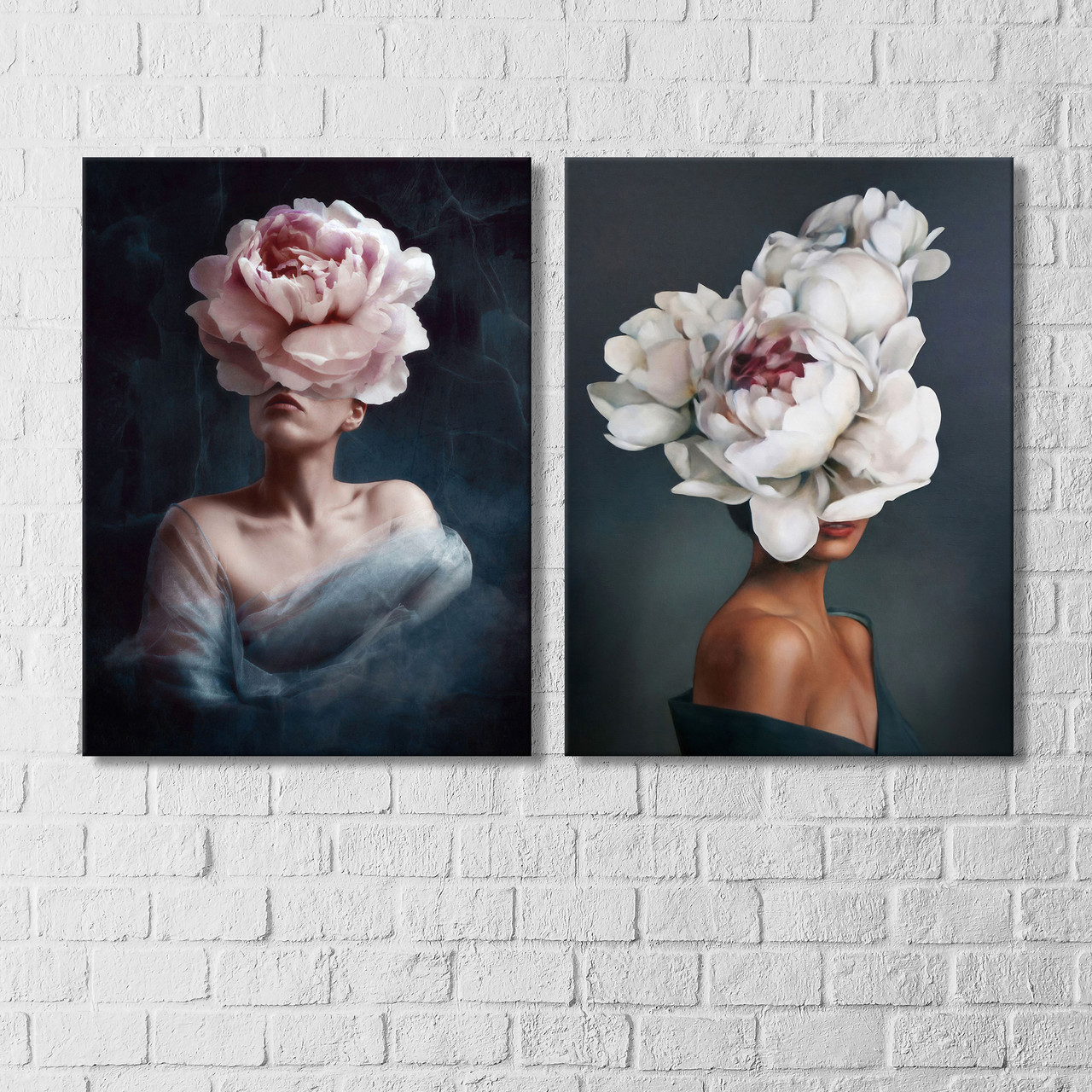 Інтер'єрна модульна картина 2 шт Дівчина та півонії Квіти на голові дівчини Абстракція L:60x80