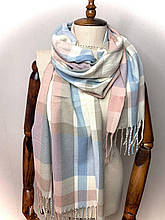 Кашеміровий шарф Клітина 180*70 см пудра/блакитний