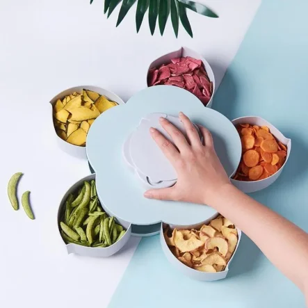 Обертова тарілка для закусок фруктів і солодкого, менажниця у вигляді квітки на 5 секцій,одноярусна, фото 1