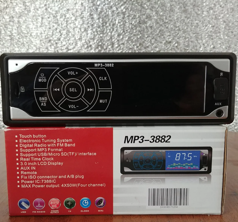 Автомагнітола MP3 3882 ISO, 1DIN сенсорний дисплей, Автомобільна магнітола