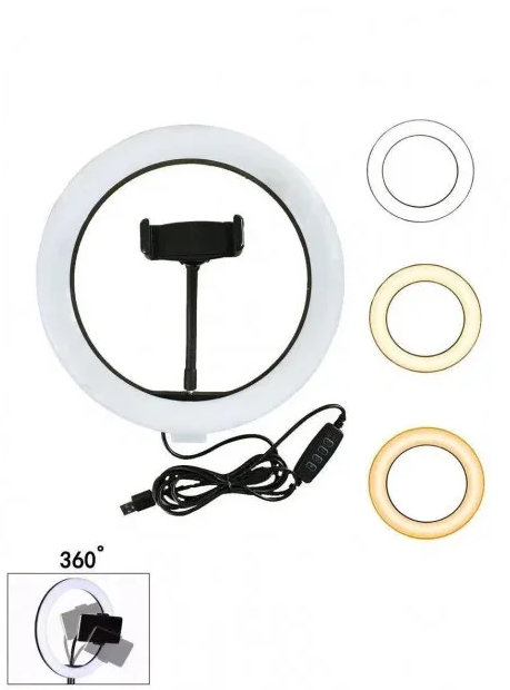 Кільцева світлодіодна лампа RING FILL LIGHT діаметром 26 см з власником телефону, живлення від usb