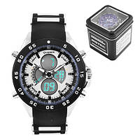 Часы наручные QUAMER 1103-Box, ремешок комбинированный, dual time с подарочной коробкой