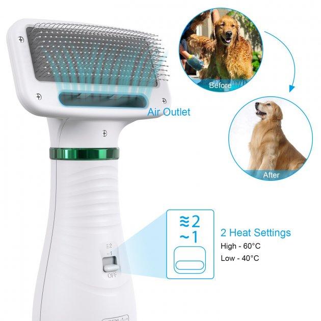 Щётка фен для шерсти собак и кошек 2в1 PET Grooming Dryer WN-10 массажёр расчёска для груминга животных - фото 9 - id-p1708371103