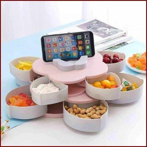 Обертова тарілка для солодощів і сухофрутов, менажниця у вигляді квітки на 5 секцій, двоярусна, фото 1