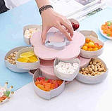 Обертова тарілка для солодощів і сухофрутов, менажниця у вигляді квітки на 5 секцій, двоярусна, фото 2