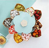 Обертова тарілка для солодощів і сухофрутов, менажниця у вигляді квітки на 5 секцій, двоярусна, фото 3