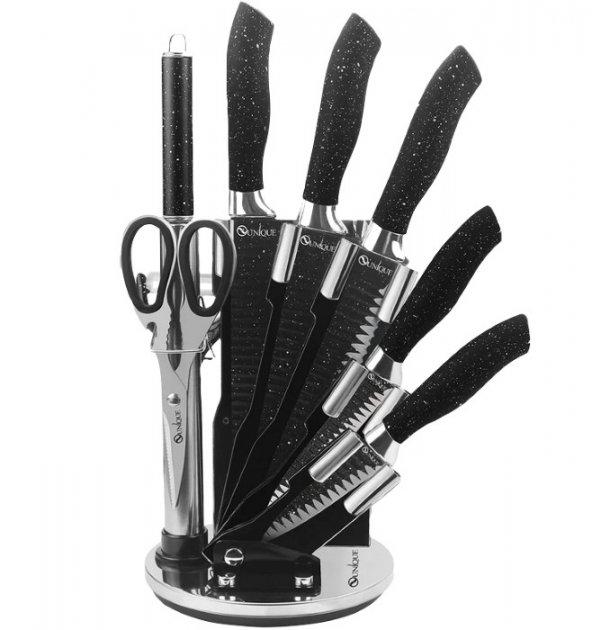 Набір кухонних ножів Unique UN-1831 з рухомою підставкою 9 предметів для кухні кухонні ножі, фото 1