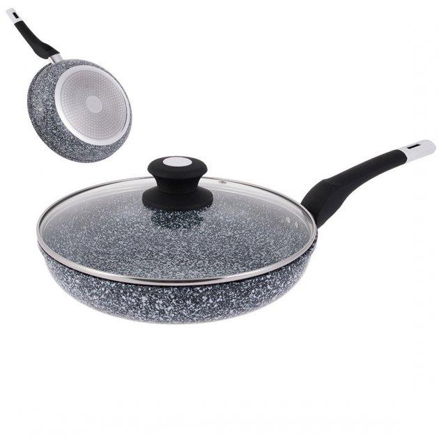 Сковорода UNIQUE UN-5112-18 з кришкою граніт світлий, фото 1