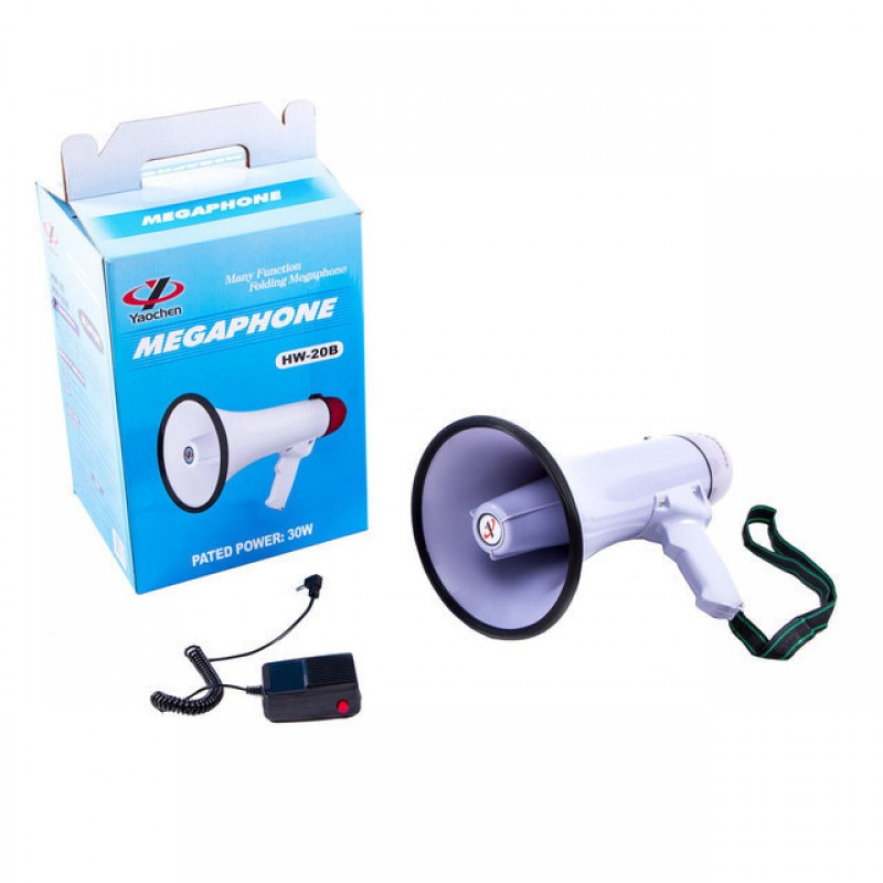 Гумкомовець акумуляторний для підсилення звуку 30 W мегафон рупор MEGAPHONE HW-20B
