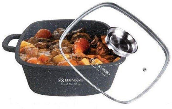 Кастрюля-казен Edenberg EB-8112 з мармуровим покриттям і скляною кришкою 3.7 л, фото 1