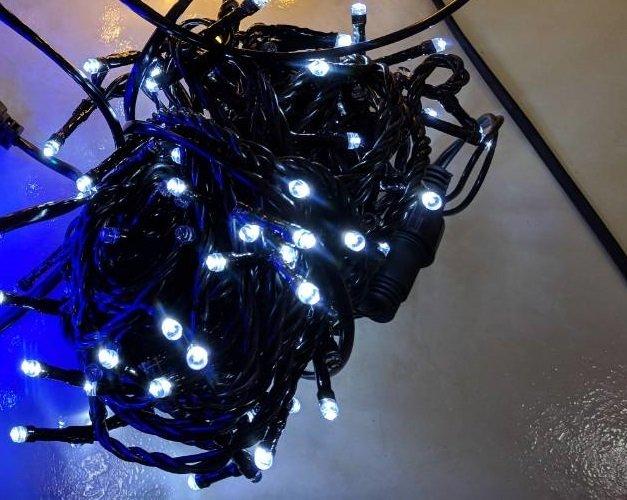 Вулична гірлянда нитка холодний білий колір 580 лід (зелений провід, 40м), фото 1