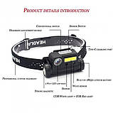 Налобний ліхтар Multifunctional Headlamp BL-123 XPE+COB акумуляторний ліхтар на голову з датчиками та магнітом, фото 10