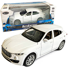 Іграшкова машинка металева Maserati Levante Мазераті Леванте біла, звук, світло, інерція, відкр. двері, капот, багажник, 14*6*5 см